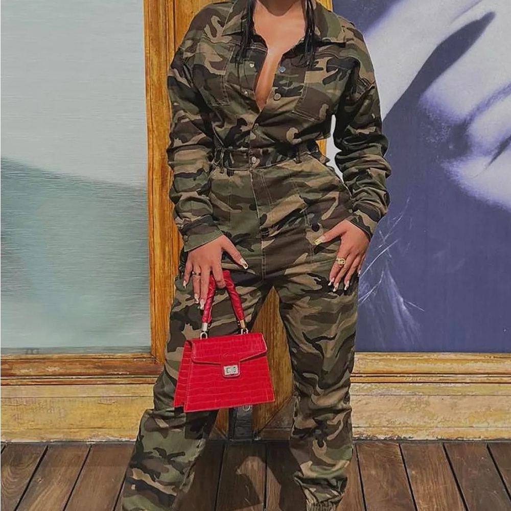 Daniela Long Sleeve Camo Jumpsuit - Camouflage NWT Size XL